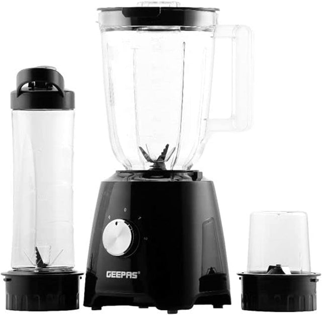 Geepas 3 - In - 1 Blender, Black, Gsb44033, 1.25 Litre"Min - Al Kabayel Discount CentreGeepas 3 - In - 1 Blender, Black, Gsb44033, 1.25 Litre"MinBlenders, Mixers & Food ProcessorsGEEPASAl Kabayel Discount Centre