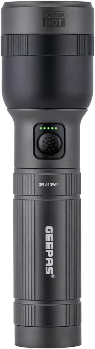 Geepas 30W Zoomable LED Flashlight | 2000 Lumens Super Bright Torch | 4000mAh Rechargeable Battery with Type - C Charging | 4 Lighting Modes for Camping, Hiking, and Emergency Use - Al Kabayel Discount CentreGeepas 30W Zoomable LED Flashlight | 2000 Lumens Super Bright Torch | 4000mAh Rechargeable Battery with Type - C Charging | 4 Lighting Modes for Camping, Hiking, and Emergency UseHandheld FlashlightsGEEPASAl Kabayel Discount Centre