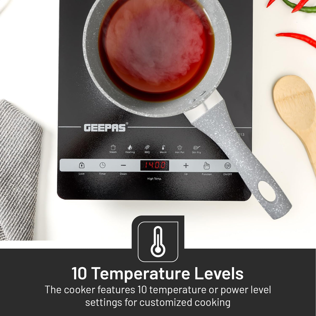 Geepas 4 Digit LED Display Digital Infrared Cooker, GIC33013 | 8 Temperature Settings | 3hrs Programmable Timer | 2000W Ceramic Heating Element - Al Kabayel Discount CentreGeepas 4 Digit LED Display Digital Infrared Cooker, GIC33013 | 8 Temperature Settings | 3hrs Programmable Timer | 2000W Ceramic Heating ElementStovesGEEPASAl Kabayel Discount Centre