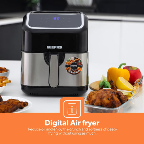 Geepas 5L Digital Air Fryer with Vortex – 10 - in - 1 Convection Air Fryer with LED Touchscreen, 60 Minutes Timer & Non - Stick Basket – Oil Free Toaster Oven - Al Kabayel Discount CentreGeepas 5L Digital Air Fryer with Vortex – 10 - in - 1 Convection Air Fryer with LED Touchscreen, 60 Minutes Timer & Non - Stick Basket – Oil Free Toaster OvenAir FryersGEEPASAl Kabayel Discount Centre