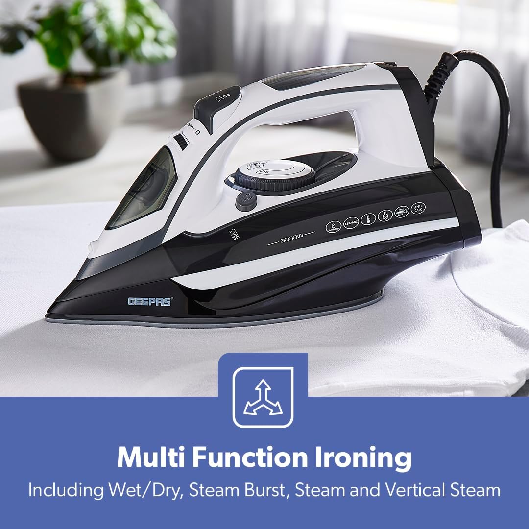 Geepas Ceramic Steam Iron, Temperature Control, Gsi24025 Ceramic Sole Plate, Wet And Dry Self Cleaning Function Powerful Steam Burst 480ML Water Tank - Al Kabayel Discount CentreGeepas Ceramic Steam Iron, Temperature Control, Gsi24025 Ceramic Sole Plate, Wet And Dry Self Cleaning Function Powerful Steam Burst 480ML Water TankIrons & SteamersGEEPASAl Kabayel Discount Centre