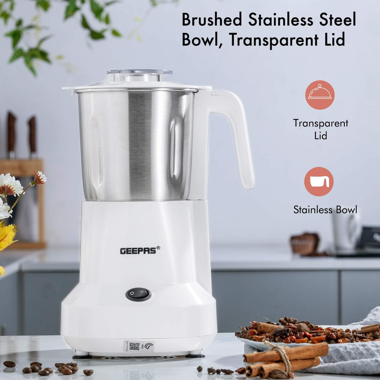 Geepas Coffee Grinder GCG6105 - 450W Electric Grinder | Separate Stainless Steel Blades for Coffee Beans, Spices & Dried Nuts Grinding | Detachable Bowl |Large Capacity Mill - Al Kabayel Discount CentreGeepas Coffee Grinder GCG6105 - 450W Electric Grinder | Separate Stainless Steel Blades for Coffee Beans, Spices & Dried Nuts Grinding | Detachable Bowl |Large Capacity MillBlenders, Mixers & Food ProcessorsGEEPASAl Kabayel Discount Centre