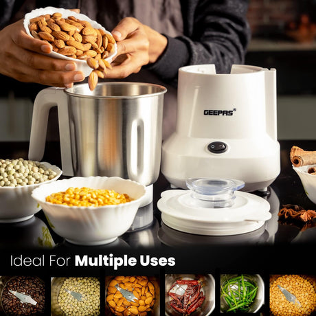 Geepas Coffee Grinder GCG6105 - 450W Electric Grinder | Separate Stainless Steel Blades for Coffee Beans, Spices & Dried Nuts Grinding | Detachable Bowl |Large Capacity Mill - Al Kabayel Discount CentreGeepas Coffee Grinder GCG6105 - 450W Electric Grinder | Separate Stainless Steel Blades for Coffee Beans, Spices & Dried Nuts Grinding | Detachable Bowl |Large Capacity MillBlenders, Mixers & Food ProcessorsGEEPASAl Kabayel Discount Centre