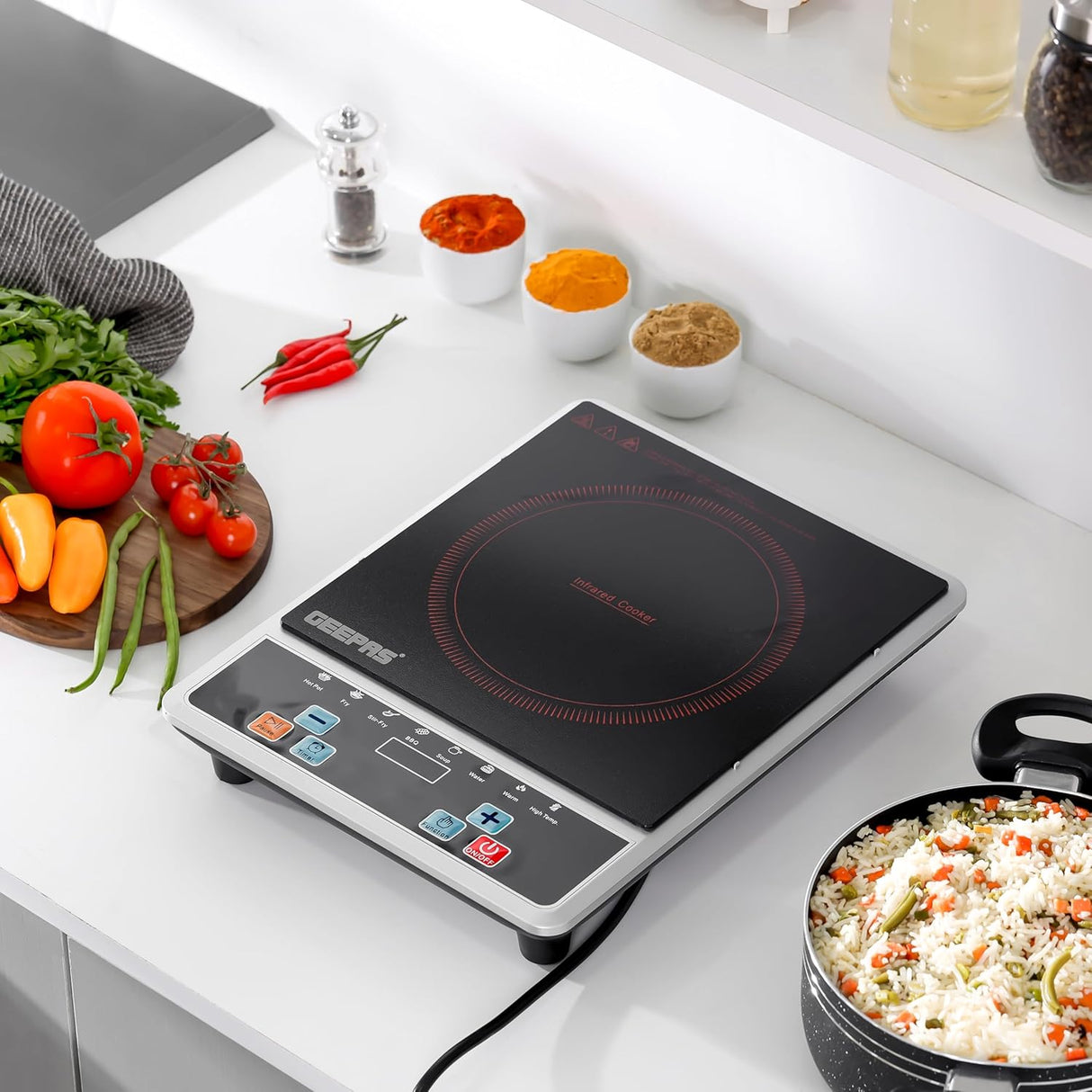 Geepas Digital Infrared Cooker - GIC6101N| Single Cooking Hob, 2000 - Watt Infrared Burner With 10 Level Adjustable Temperature| Button Control, Multi Functions| Black, 2 Years Warranty - Al Kabayel Discount CentreGeepas Digital Infrared Cooker - GIC6101N| Single Cooking Hob, 2000 - Watt Infrared Burner With 10 Level Adjustable Temperature| Button Control, Multi Functions| Black, 2 Years WarrantyStovesGEEPASAl Kabayel Discount Centre