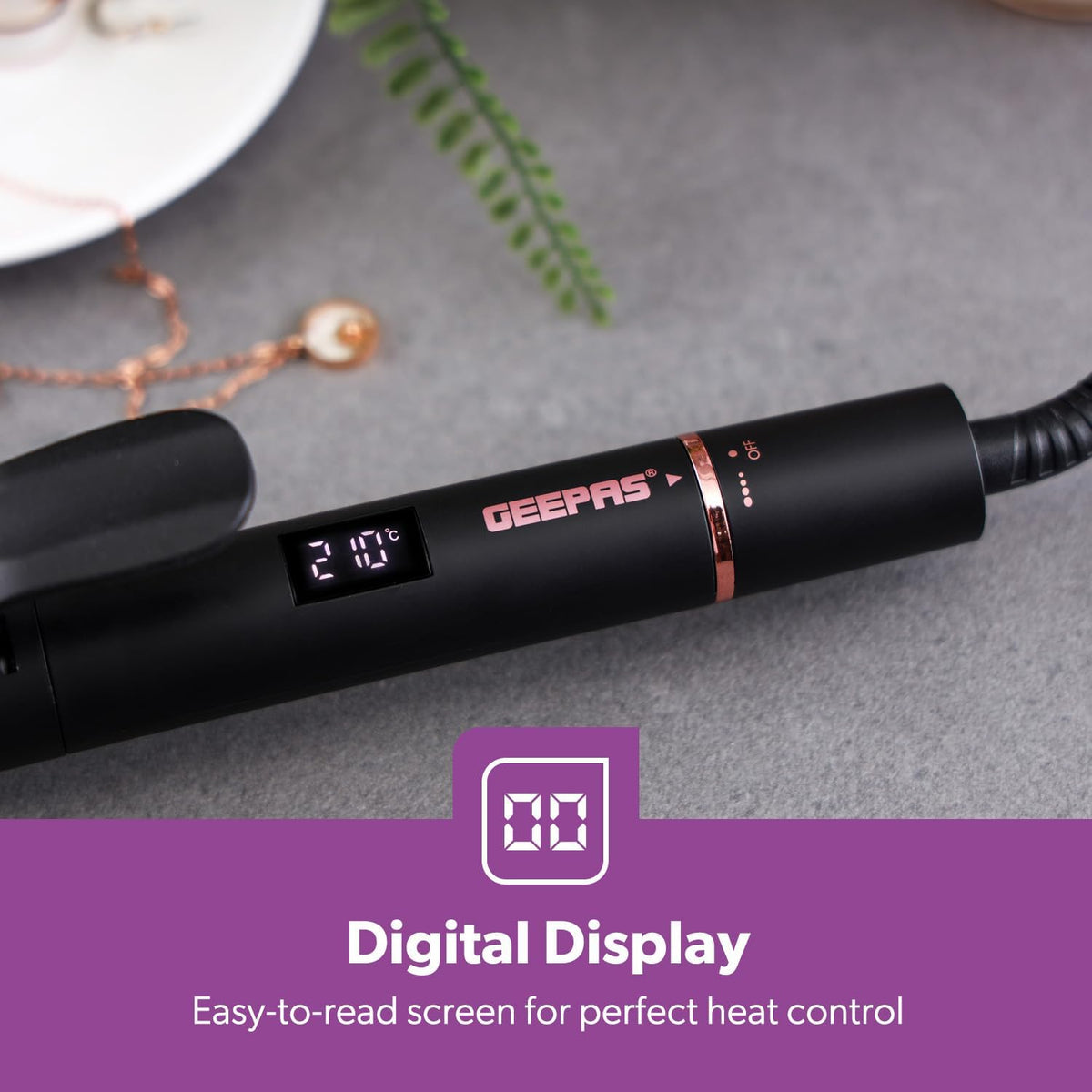 Geepas Expert Salon Hair Curler GHC86099UK | Ceramic - Coated Barrel, Digital Display, Rotary Temp Control, 60 - Min Auto Shut - Off, Safe & Professional - Al Kabayel Discount CentreGeepas Expert Salon Hair Curler GHC86099UK | Ceramic - Coated Barrel, Digital Display, Rotary Temp Control, 60 - Min Auto Shut - Off, Safe & ProfessionalHair StraightenerGEEPASAl Kabayel Discount Centre