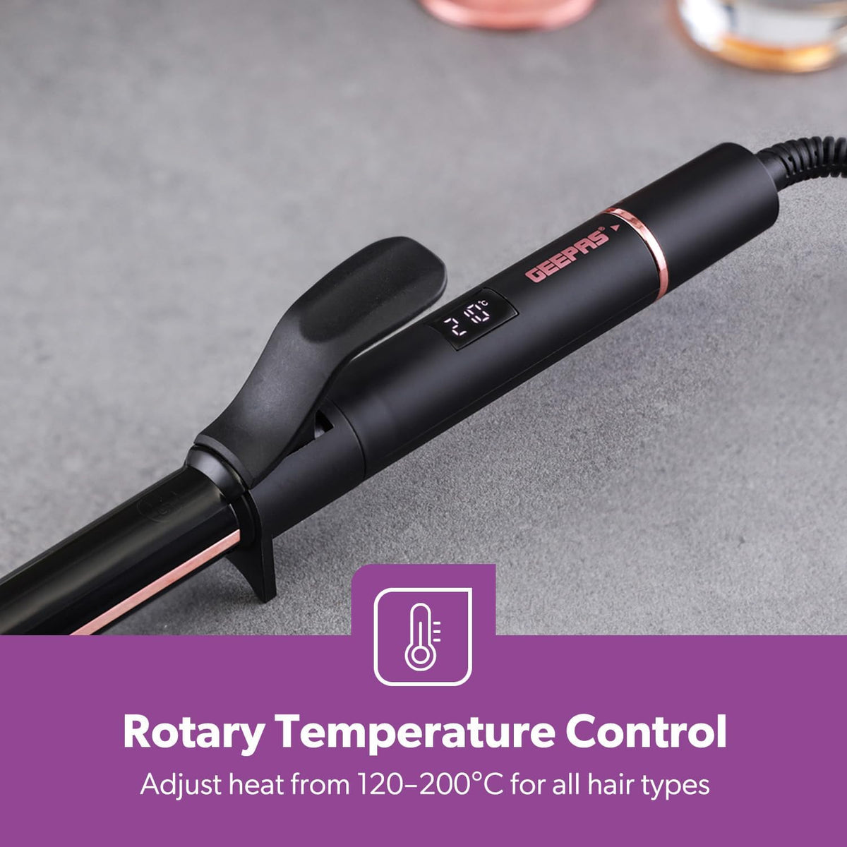 Geepas Expert Salon Hair Curler GHC86099UK | Ceramic - Coated Barrel, Digital Display, Rotary Temp Control, 60 - Min Auto Shut - Off, Safe & Professional - Al Kabayel Discount CentreGeepas Expert Salon Hair Curler GHC86099UK | Ceramic - Coated Barrel, Digital Display, Rotary Temp Control, 60 - Min Auto Shut - Off, Safe & ProfessionalHair StraightenerGEEPASAl Kabayel Discount Centre