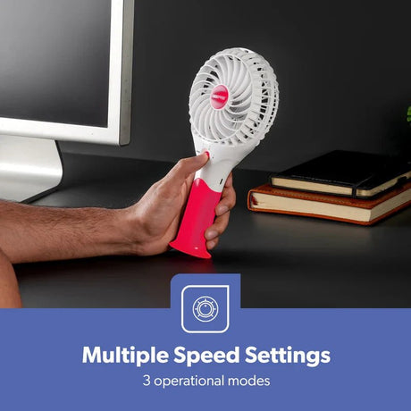 Geepas GF9617 Rechargeable Mini Fan – 3 Speed Portable Handheld Fan with 3.7V (Orange/Blue/Green/Pink) - Al Kabayel Discount CentreGeepas GF9617 Rechargeable Mini Fan – 3 Speed Portable Handheld Fan with 3.7V (Orange/Blue/Green/Pink)Mini FansGEEPASAl Kabayel Discount Centre