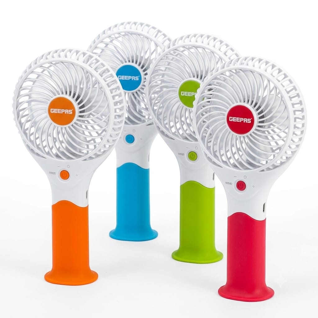 Geepas GF9617 Rechargeable Mini Fan – 3 Speed Portable Handheld Fan with 3.7V (Orange/Blue/Green/Pink) - Al Kabayel Discount CentreGeepas GF9617 Rechargeable Mini Fan – 3 Speed Portable Handheld Fan with 3.7V (Orange/Blue/Green/Pink)Mini FansGEEPASAl Kabayel Discount Centre