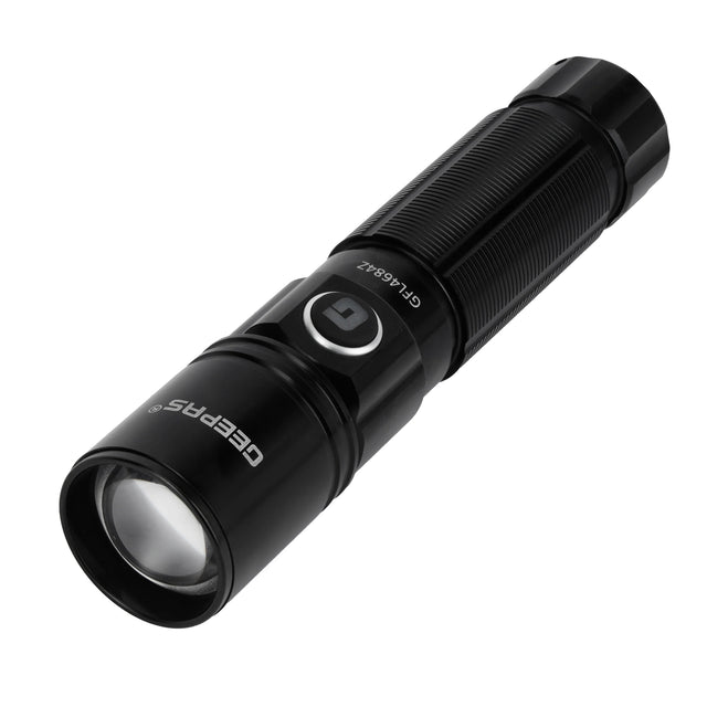 Geepas GFL4684Z VIP Series LED Flashlight | Premium Black Design | High Brightness Light | Long Battery Life and Durable Build - Al Kabayel Discount CentreGeepas GFL4684Z VIP Series LED Flashlight | Premium Black Design | High Brightness Light | Long Battery Life and Durable BuildHandheld FlashlightsGEEPASAl Kabayel Discount Centre