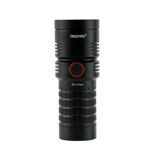 Geepas GFL51044 LED Flashlight with Built - in Power Bank | Waterproof Rechargeable Torch | Black Color | Ideal for Outdoor Adventures - Al Kabayel Discount CentreGeepas GFL51044 LED Flashlight with Built - in Power Bank | Waterproof Rechargeable Torch | Black Color | Ideal for Outdoor AdventuresHandheld FlashlightsGEEPASAl Kabayel Discount Centre