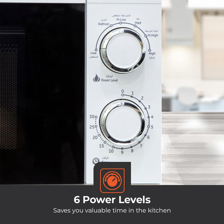 Geepas GMO1894 20L Microwave Oven | 1200W Solo Microwave with 6 Power Levels and a Timer | Cooking Power Control with 2 Rotary Dials & Defrost Settings | White - Al Kabayel Discount CentreGeepas GMO1894 20L Microwave Oven | 1200W Solo Microwave with 6 Power Levels and a Timer | Cooking Power Control with 2 Rotary Dials & Defrost Settings | WhiteFood & Drink AppliancesGEEPASAl Kabayel Discount Centre