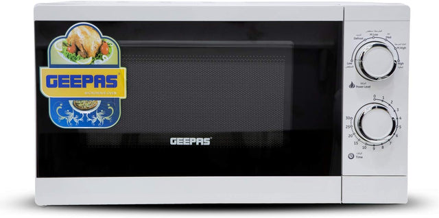 Geepas GMO1894 20L Microwave Oven | 1200W Solo Microwave with 6 Power Levels and a Timer | Cooking Power Control with 2 Rotary Dials & Defrost Settings | White - Al Kabayel Discount CentreGeepas GMO1894 20L Microwave Oven | 1200W Solo Microwave with 6 Power Levels and a Timer | Cooking Power Control with 2 Rotary Dials & Defrost Settings | WhiteFood & Drink AppliancesGEEPASAl Kabayel Discount Centre