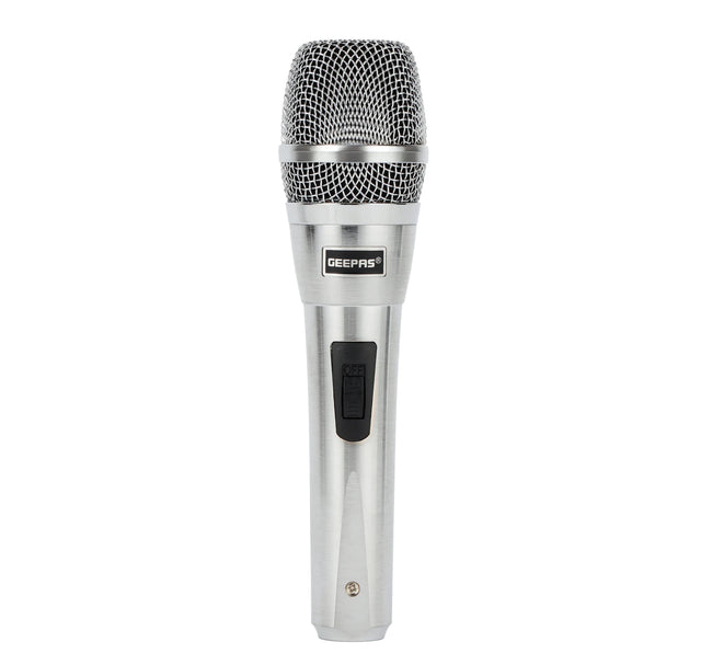 Geepas GMP15016 Dynamic Microphone | Sharp Sensitivity, Crystal - Clear Sound | 8m Cable, XLR Connector, Wide Frequency Range, Low Pass Filter | For Studio, Stage & Broadcasting | Silver - Al Kabayel Discount CentreGeepas GMP15016 Dynamic Microphone | Sharp Sensitivity, Crystal - Clear Sound | 8m Cable, XLR Connector, Wide Frequency Range, Low Pass Filter | For Studio, Stage & Broadcasting | SilverElectronic AppliancesGEEPASAl Kabayel Discount Centre