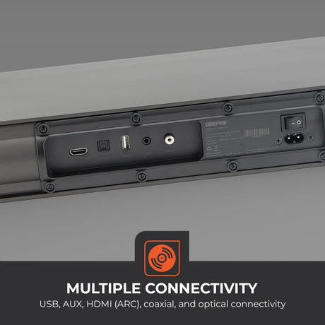 Geepas GMS11152 Portable Sound bar System 2.2CH 2 Inbuilt Sub Woofer with 3D Sound Technology USB/AUX/BT/HDMI/Remote Included Connect to TV, Mobile, Laptop & More, Black - Al Kabayel Discount CentreGeepas GMS11152 Portable Sound bar System 2.2CH 2 Inbuilt Sub Woofer with 3D Sound Technology USB/AUX/BT/HDMI/Remote Included Connect to TV, Mobile, Laptop & More, BlackElectronic AppliancesGEEPASAl Kabayel Discount Centre