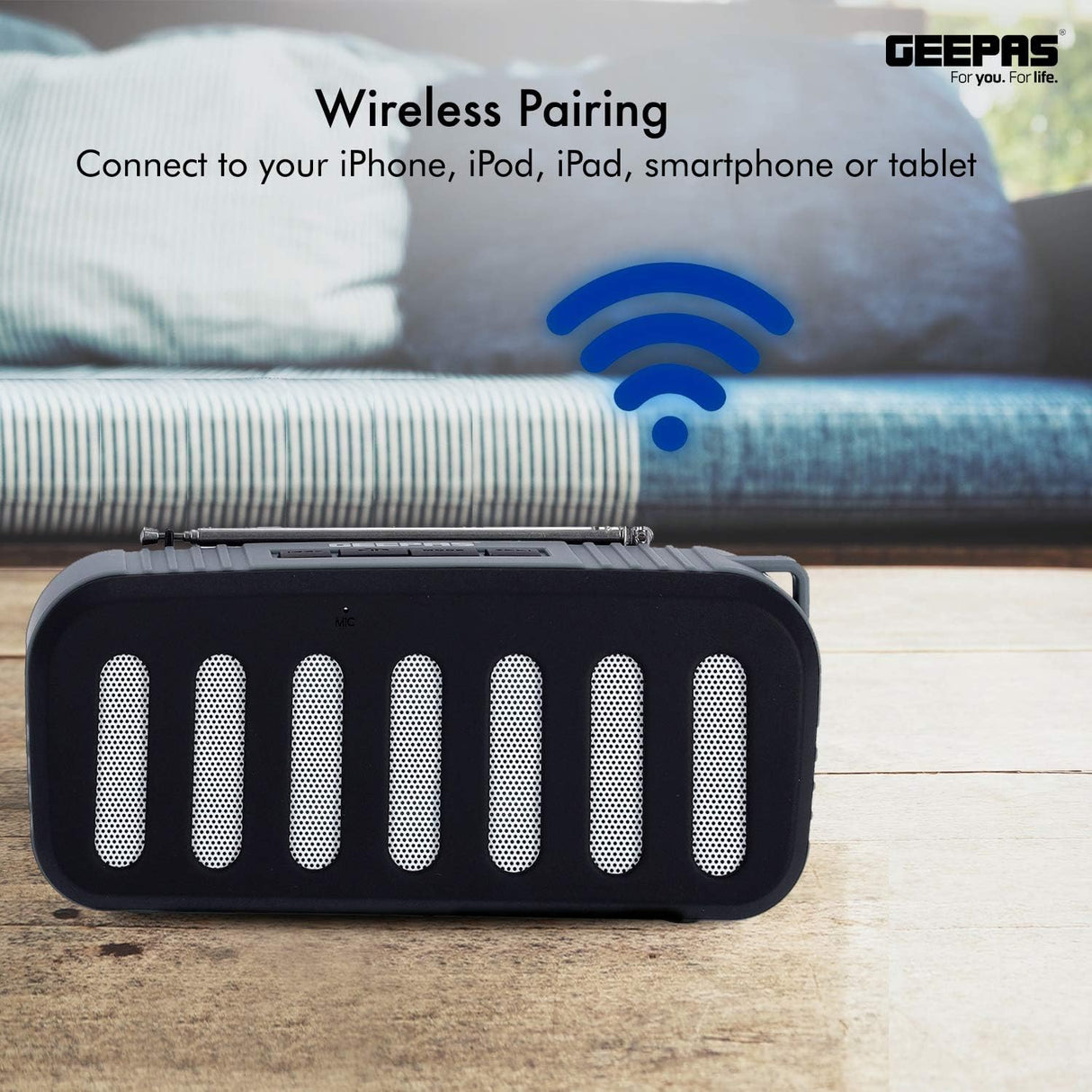 Geepas GMS11184 Bluetooth Rechargeable Speaker - Portable Wireless Speakers Long Hours Playtime 1200mAh Battery with Powerful Bass TF Card AUX USB Playback - Loud Speaker for Home Party Outdoor - Al Kabayel Discount CentreGeepas GMS11184 Bluetooth Rechargeable Speaker - Portable Wireless Speakers Long Hours Playtime 1200mAh Battery with Powerful Bass TF Card AUX USB Playback - Loud Speaker for Home Party OutdoorElectronic AppliancesGEEPASAl Kabayel Discount Centre