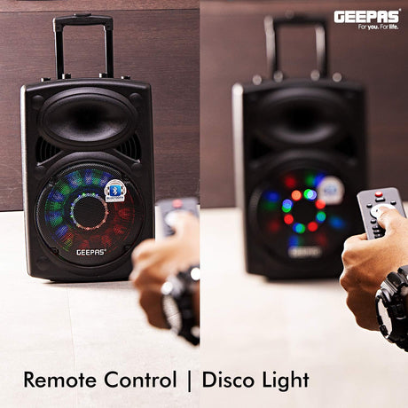 Geepas GMS8519 Rechargeable Trolley Bluetooth Speaker 40000W | 12" Woofer | with Wireless Microphones & LED Lights GMS8519 Geepas - Al Kabayel Discount CentreGeepas GMS8519 Rechargeable Trolley Bluetooth Speaker 40000W | 12" Woofer | with Wireless Microphones & LED Lights GMS8519 GeepasElectronic AppliancesGEEPASAl Kabayel Discount Centre