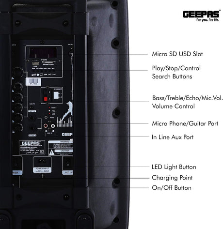 Geepas GMS8519 Rechargeable Trolley Bluetooth Speaker 40000W | 12" Woofer | with Wireless Microphones & LED Lights GMS8519 Geepas - Al Kabayel Discount CentreGeepas GMS8519 Rechargeable Trolley Bluetooth Speaker 40000W | 12" Woofer | with Wireless Microphones & LED Lights GMS8519 GeepasElectronic AppliancesGEEPASAl Kabayel Discount Centre