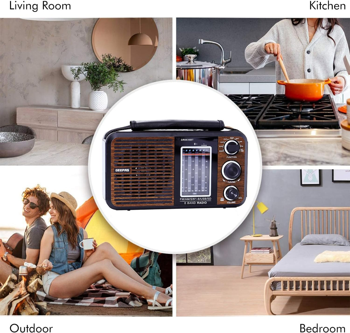 Geepas GR6836 8 - Band Rechargeable Radio | Bluetooth, USB, SD Support | High Quality Audio | Portable Design with Long Battery Life - Al Kabayel Discount CentreGeepas GR6836 8 - Band Rechargeable Radio | Bluetooth, USB, SD Support | High Quality Audio | Portable Design with Long Battery LifePortable Bluetooth SpeakersGEEPASAl Kabayel Discount Centre
