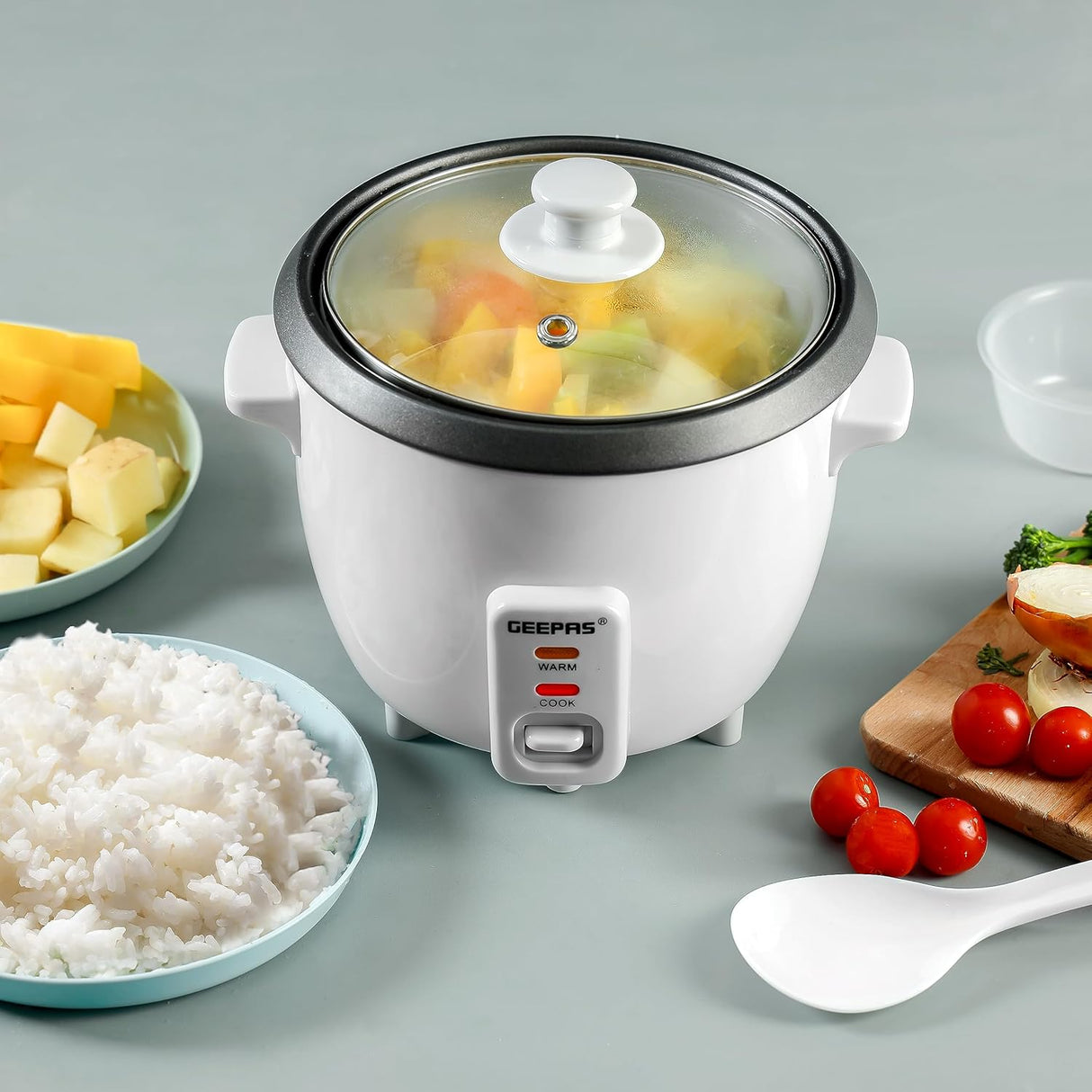 Geepas GRC1828H 0.6L Rice Cooker with Non - Stick Cooking Pot | 350W | Automatic Cooking, Steam Vent Lid & Simple One Touch Operation |Make Rice, Steam Healthy Food & Vegetables - Al Kabayel Discount CentreGeepas GRC1828H 0.6L Rice Cooker with Non - Stick Cooking Pot | 350W | Automatic Cooking, Steam Vent Lid & Simple One Touch Operation |Make Rice, Steam Healthy Food & VegetablesRice CookersGEEPASAl Kabayel Discount Centre