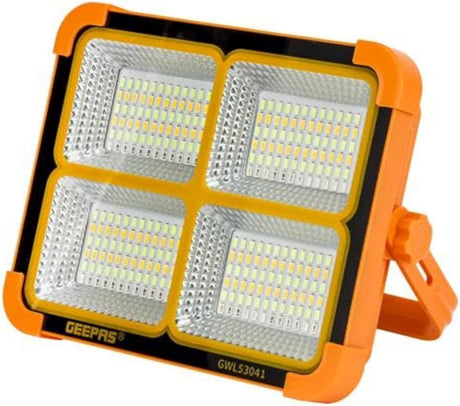 Geepas GWL53041 Rechargeable LED Work Light with Solar Panel | 85% Energy Efficient Outdoor Lighting | Ideal for Sports Arenas, Parking Areas & Worksites | 2 - Year Warranty - Al Kabayel Discount CentreGeepas GWL53041 Rechargeable LED Work Light with Solar Panel | 85% Energy Efficient Outdoor Lighting | Ideal for Sports Arenas, Parking Areas & Worksites | 2 - Year WarrantyHandheld FlashlightsGEEPASAl Kabayel Discount Centre