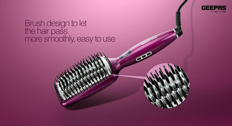 Geepas Harir Brush 50W - Straightener Brush With Ceramic Anti Scald Hair Brush, Travel Voltage Brush With Led Display And Heating Function (Max 230 Degree Celsius) - Al Kabayel Discount CentreGeepas Harir Brush 50W - Straightener Brush With Ceramic Anti Scald Hair Brush, Travel Voltage Brush With Led Display And Heating Function (Max 230 Degree Celsius)Hair StraightenerGEEPASAl Kabayel Discount Centre