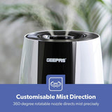 Geepas Humidifier for Bedroom, 2.6L Top Fill Cool Mist Large Room, 360° Rotatable, Night Light Auto Mode, 35dB Noise Level Humidifiers for Baby, Essential Oil Diffuser, Baby, Home, Work - Al Kabayel Discount CentreGeepas Humidifier for Bedroom, 2.6L Top Fill Cool Mist Large Room, 360° Rotatable, Night Light Auto Mode, 35dB Noise Level Humidifiers for Baby, Essential Oil Diffuser, Baby, Home, WorkHome Décor AccentsGEEPASAl Kabayel Discount Centre
