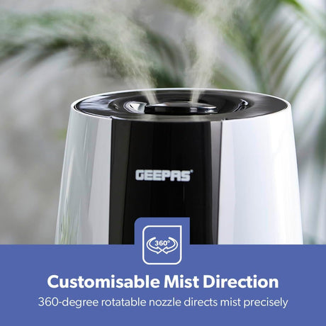 Geepas Humidifier for Bedroom, 2.6L Top Fill Cool Mist Large Room, 360° Rotatable, Night Light Auto Mode, 35dB Noise Level Humidifiers for Baby, Essential Oil Diffuser, Baby, Home, Work - Al Kabayel Discount CentreGeepas Humidifier for Bedroom, 2.6L Top Fill Cool Mist Large Room, 360° Rotatable, Night Light Auto Mode, 35dB Noise Level Humidifiers for Baby, Essential Oil Diffuser, Baby, Home, WorkHome Décor AccentsGEEPASAl Kabayel Discount Centre