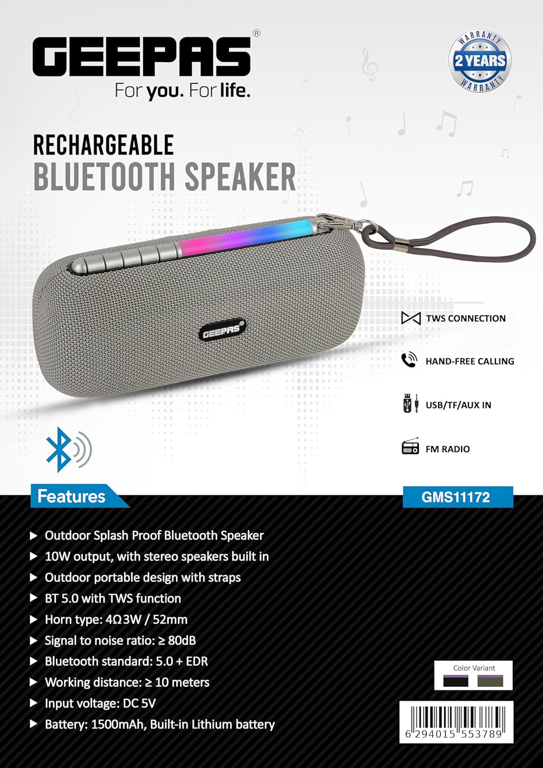 Geepas Rechargeable Bluetooth Speaker - | Bluetooth, TWS Function and FM Radio - Al Kabayel Discount CentreGeepas Rechargeable Bluetooth Speaker - | Bluetooth, TWS Function and FM RadioElectronic AppliancesGEEPASAl Kabayel Discount Centre