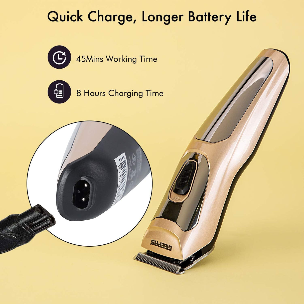 Geepas Rechargeable Hair Clipper Battery 300 Mah - Precise Beard Styler With Fine Steel Head | Indicator Lights, Cordless Trimmer, 45 Minutes Working In Single Charge - Al Kabayel Discount CentreGeepas Rechargeable Hair Clipper Battery 300 Mah - Precise Beard Styler With Fine Steel Head | Indicator Lights, Cordless Trimmer, 45 Minutes Working In Single ChargeTrimmerGEEPASAl Kabayel Discount Centre