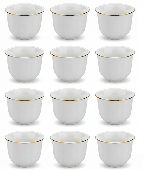 Germax 12pcs White Ceramic Cawa Cup Set with Elegant Decorative Design and Golden Rim Finish 80ml Stylish Mini Cups for Coffee and Traditional Use - Al Kabayel Discount CentreGermax 12pcs White Ceramic Cawa Cup Set with Elegant Decorative Design and Golden Rim Finish 80ml Stylish Mini Cups for Coffee and Traditional UseTea SetsGERMAXAl Kabayel Discount Centre