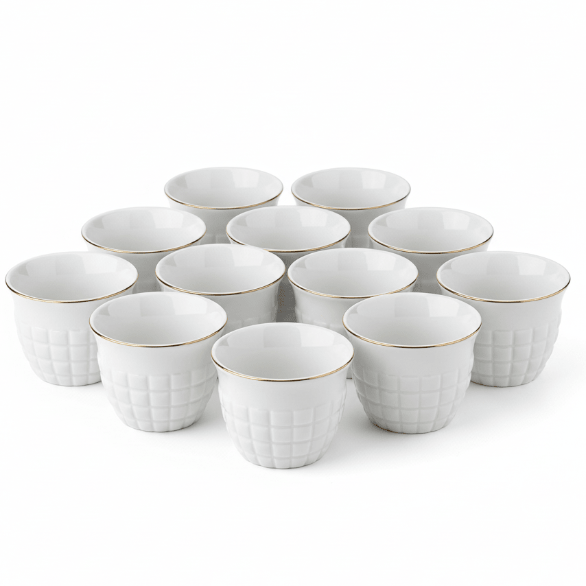 Germax 12pcs White Ceramic Cawa Cup Set with Golden Rim Elegant Classic Design 80ml Premium Small Espresso Cups for Arabic Coffee and Tea Serving - Al Kabayel Discount CentreGermax 12pcs White Ceramic Cawa Cup Set with Golden Rim Elegant Classic Design 80ml Premium Small Espresso Cups for Arabic Coffee and Tea ServingTea SetsGERMAXAl Kabayel Discount Centre