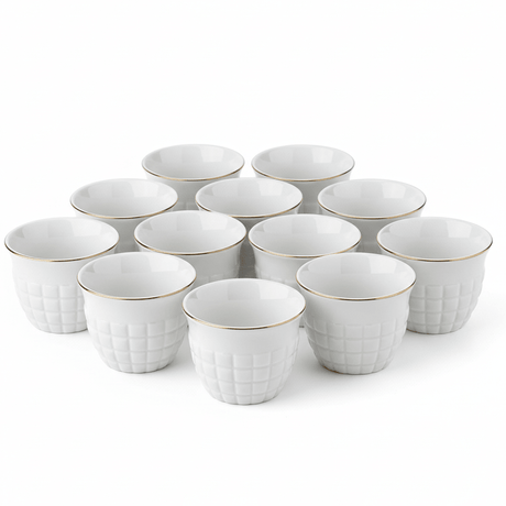 Germax 12pcs White Ceramic Cawa Cup Set with Golden Rim Elegant Classic Design 80ml Premium Small Espresso Cups for Arabic Coffee and Tea Serving - Al Kabayel Discount CentreGermax 12pcs White Ceramic Cawa Cup Set with Golden Rim Elegant Classic Design 80ml Premium Small Espresso Cups for Arabic Coffee and Tea ServingTea SetsGERMAXAl Kabayel Discount Centre