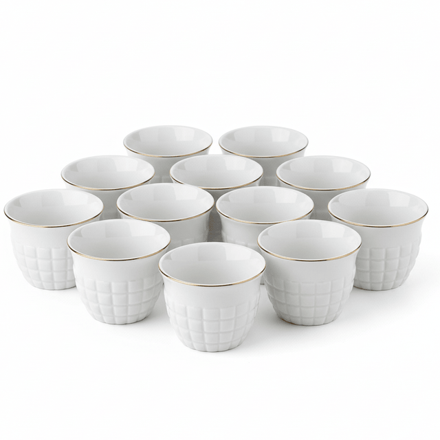 Germax 12pcs White Ceramic Cawa Cup Set with Golden Rim Elegant Classic Design 80ml Premium Small Espresso Cups for Arabic Coffee and Tea Serving - Al Kabayel Discount CentreGermax 12pcs White Ceramic Cawa Cup Set with Golden Rim Elegant Classic Design 80ml Premium Small Espresso Cups for Arabic Coffee and Tea ServingTea SetsGERMAXAl Kabayel Discount Centre