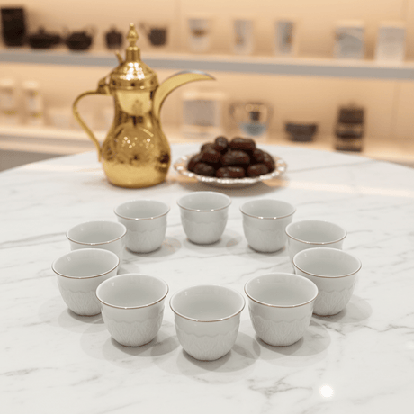 Germax 12pcs White Ceramic Cawa Cup Set with Unique Artistic Design and Golden Rim 80ml Premium Espresso Style Cups for Serving Coffee and Tea - Al Kabayel Discount CentreGermax 12pcs White Ceramic Cawa Cup Set with Unique Artistic Design and Golden Rim 80ml Premium Espresso Style Cups for Serving Coffee and TeaTea SetsGERMAXAl Kabayel Discount Centre