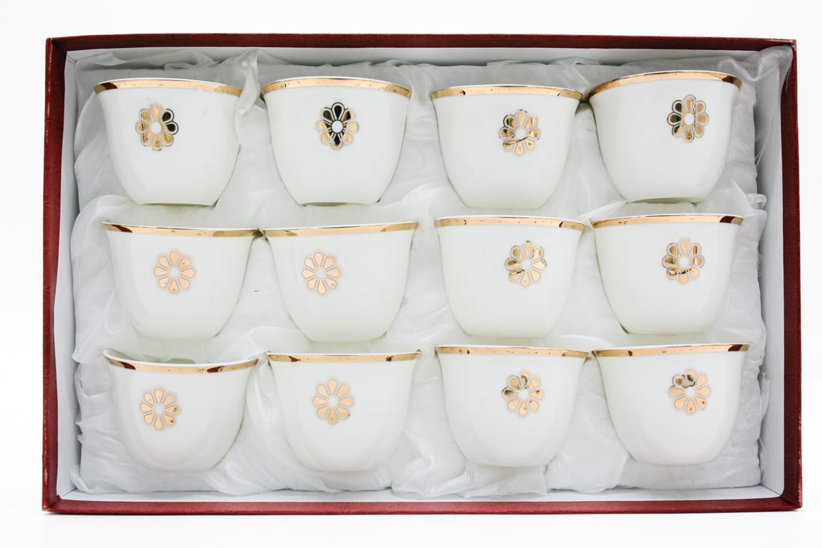 Germax Ceramic Cawa Cups for Tea Coffee Perfect for Home Office Coffee Shops Set of 12Pcs(60ML) - White&GoldÂ  - Al Kabayel Discount CentreGermax Ceramic Cawa Cups for Tea Coffee Perfect for Home Office Coffee Shops Set of 12Pcs(60ML) - White&GoldÂ Tea CupsGERMAXAl Kabayel Discount Centre