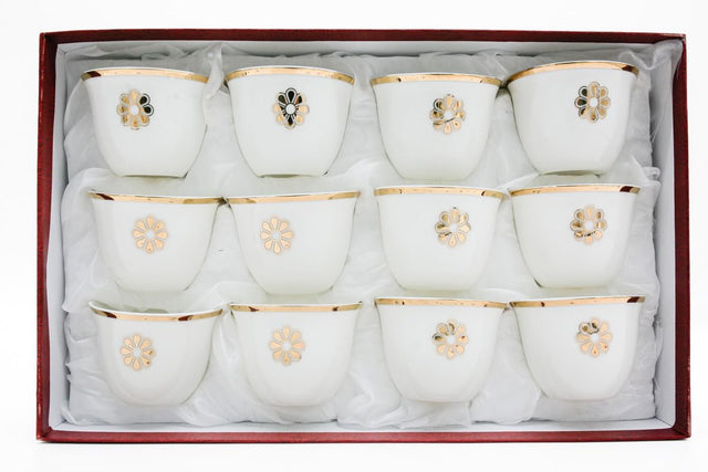 Germax Ceramic Cawa Cups for Tea Coffee Perfect for Home Office Coffee Shops Set of 12Pcs(60ML) - White&GoldÂ  - Al Kabayel Discount CentreGermax Ceramic Cawa Cups for Tea Coffee Perfect for Home Office Coffee Shops Set of 12Pcs(60ML) - White&GoldÂ Tea CupsGERMAXAl Kabayel Discount Centre