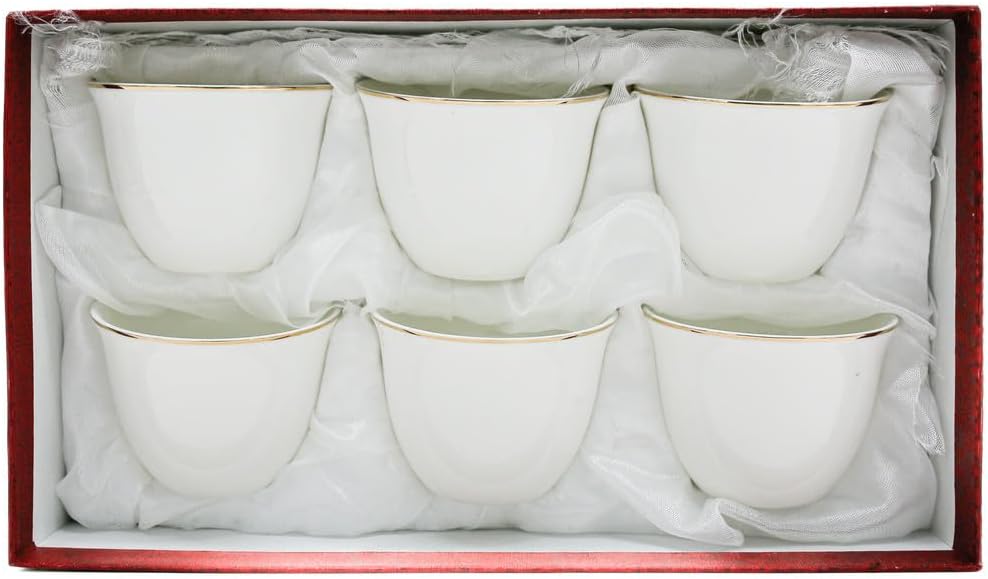 Germax Ceramic Cawa Cups for Tea Coffee Perfect for Home Office Coffee Shops Set of 6Pcs(70ML) - White&Gold  - Al Kabayel Discount CentreGermax Ceramic Cawa Cups for Tea Coffee Perfect for Home Office Coffee Shops Set of 6Pcs(70ML) - White&Gold Tea CupsGERMAXAl Kabayel Discount Centre