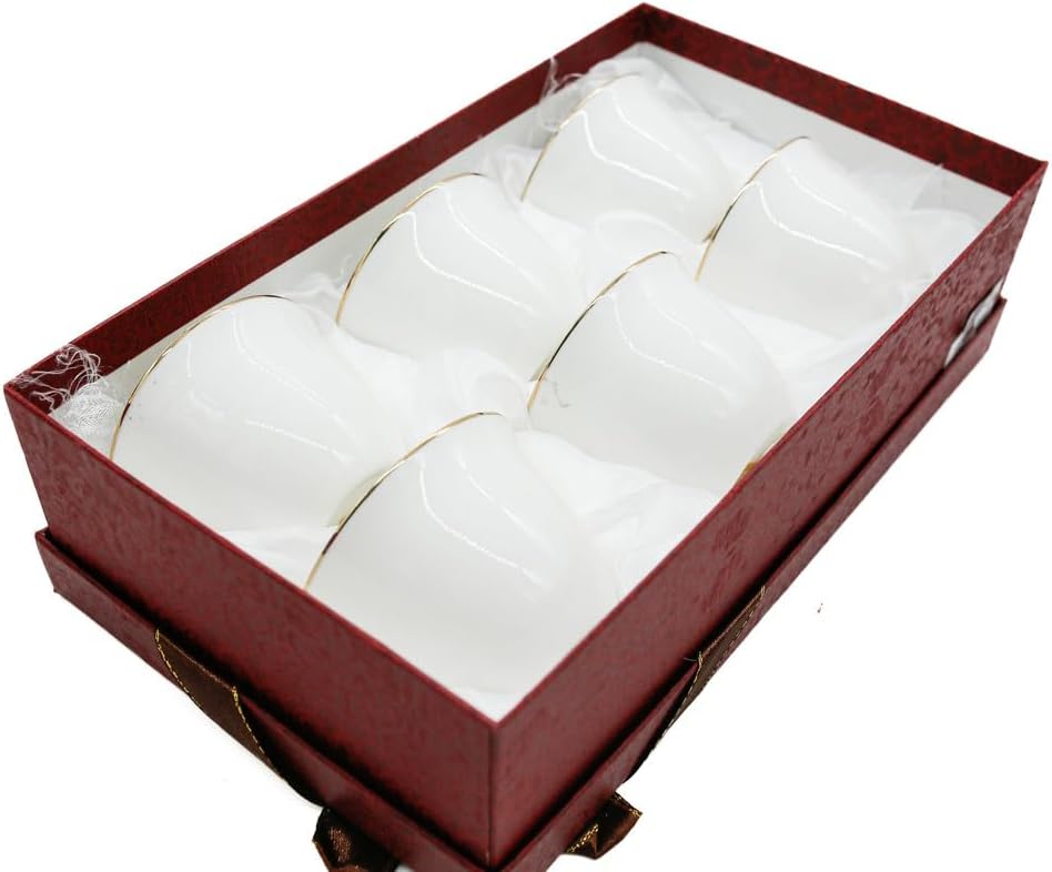 Germax Ceramic Cawa Cups for Tea Coffee Perfect for Home Office Coffee Shops Set of 6Pcs(70ML) - White&Gold  - Al Kabayel Discount CentreGermax Ceramic Cawa Cups for Tea Coffee Perfect for Home Office Coffee Shops Set of 6Pcs(70ML) - White&Gold Tea CupsGERMAXAl Kabayel Discount Centre