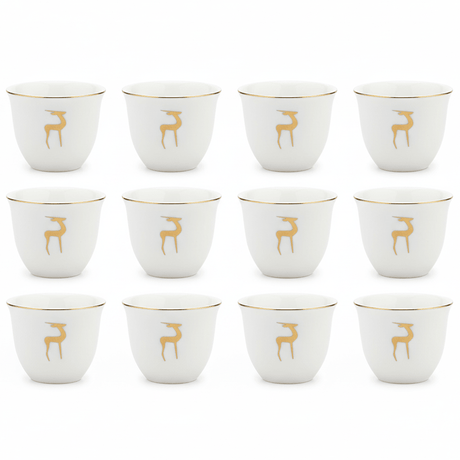 Germax Classic White Ceramic Arabic Cawa Cups Set of 12 Gold Rim Deer Motif Traditional Gahwa Coffee Cups 80 ml - Al Kabayel Discount CentreGermax Classic White Ceramic Arabic Cawa Cups Set of 12 Gold Rim Deer Motif Traditional Gahwa Coffee Cups 80 mlTea CupsGERMAXAl Kabayel Discount Centre