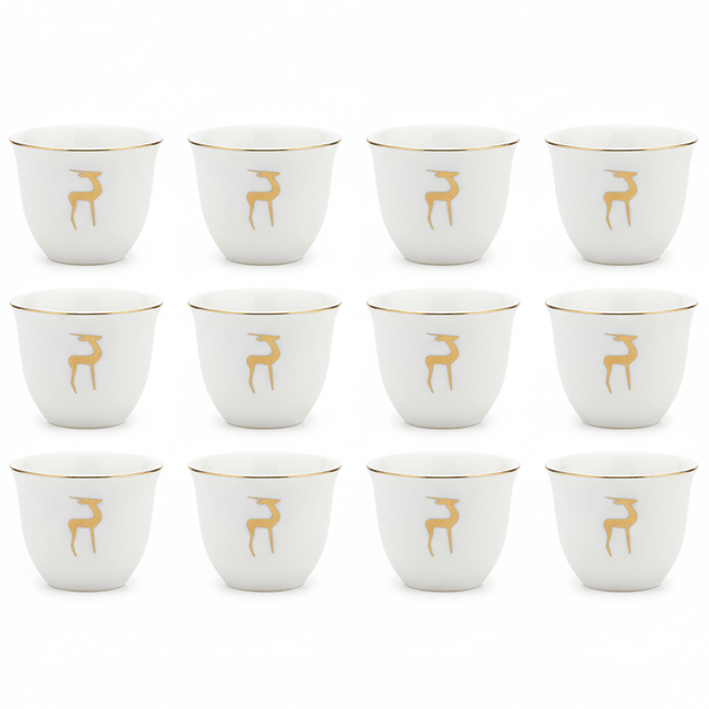 Germax Classic White Ceramic Arabic Cawa Cups Set of 12 Gold Rim Deer Motif Traditional Gahwa Coffee Cups 80 ml - Al Kabayel Discount CentreGermax Classic White Ceramic Arabic Cawa Cups Set of 12 Gold Rim Deer Motif Traditional Gahwa Coffee Cups 80 mlTea CupsGERMAXAl Kabayel Discount Centre
