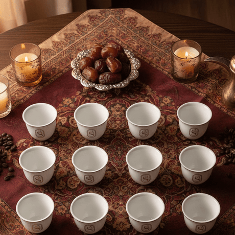 Germax Elegant White Ceramic Cawa Coffee Cups Set of 12 with Gold Rim Horse Design Traditional Arabic Finjan Set 80 ml - Al Kabayel Discount CentreGermax Elegant White Ceramic Cawa Coffee Cups Set of 12 with Gold Rim Horse Design Traditional Arabic Finjan Set 80 mlTea CupsGERMAXAl Kabayel Discount Centre