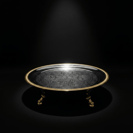 Germax Footed Silver & Gold Round Serving Tray – 32×12cm - Al Kabayel Discount CentreGermax Footed Silver & Gold Round Serving Tray – 32×12cmServing TraysGERMAXAl Kabayel Discount Centre
