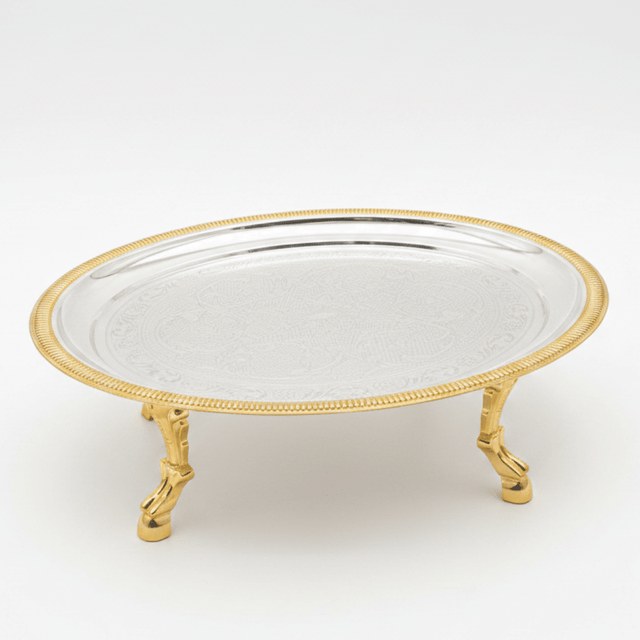 Germax Footed Silver & Gold Round Serving Tray – 32×12cm - Al Kabayel Discount CentreGermax Footed Silver & Gold Round Serving Tray – 32×12cmServing TraysGERMAXAl Kabayel Discount Centre