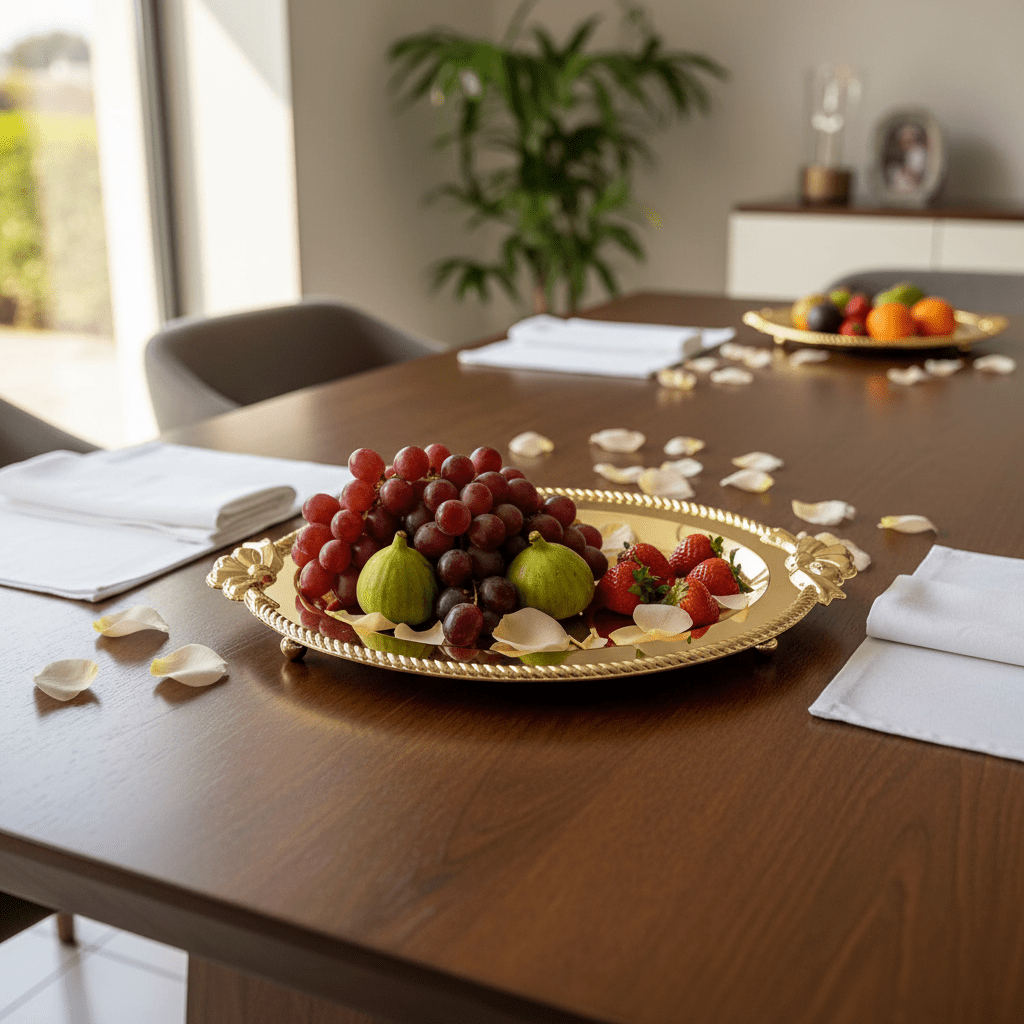 Germax Gold Metal Oval Serving Tray – 27×18 cm | Decorative Hospitality Tray with Floral Handles - Al Kabayel Discount CentreGermax Gold Metal Oval Serving Tray – 27×18 cm | Decorative Hospitality Tray with Floral HandlesServing TraysGERMAXAl Kabayel Discount Centre