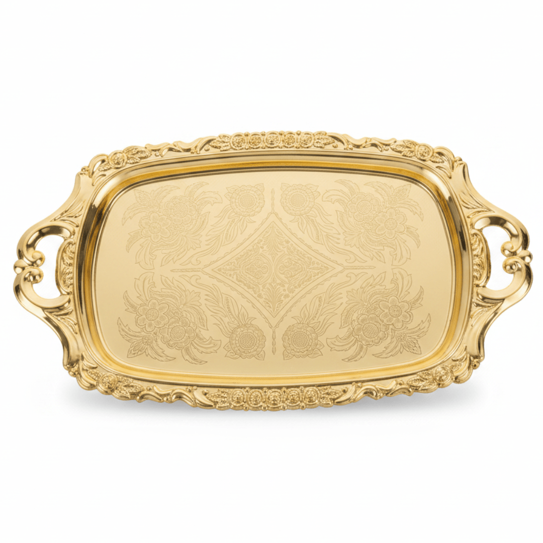 Germax gold metal rectangle serving tray with handle 33*18cm - Al Kabayel Discount CentreGermax gold metal rectangle serving tray with handle 33*18cmServing TraysGERMAXAl Kabayel Discount Centre