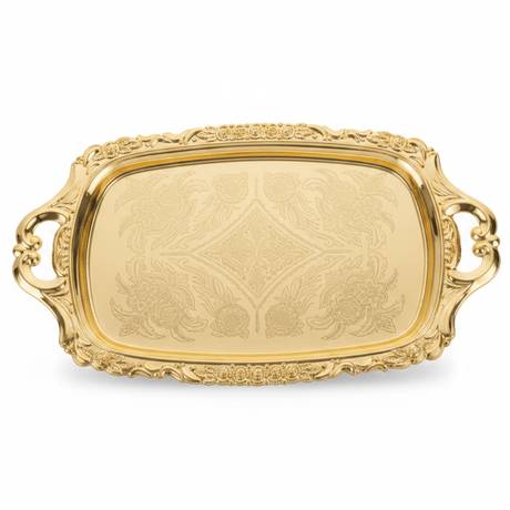 Germax gold metal rectangle serving tray with handle 33*18cm - Al Kabayel Discount CentreGermax gold metal rectangle serving tray with handle 33*18cmServing TraysGERMAXAl Kabayel Discount Centre