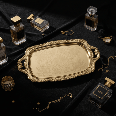 Germax gold metal rectangle serving tray with handle 33*18cm - Al Kabayel Discount CentreGermax gold metal rectangle serving tray with handle 33*18cmServing TraysGERMAXAl Kabayel Discount Centre