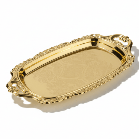 Germax Gold Metal Rectangle Snack Tray – 20×10cm | Ornate Baroque Serving Tray - Al Kabayel Discount CentreGermax Gold Metal Rectangle Snack Tray – 20×10cm | Ornate Baroque Serving TrayServing TraysGERMAXAl Kabayel Discount Centre