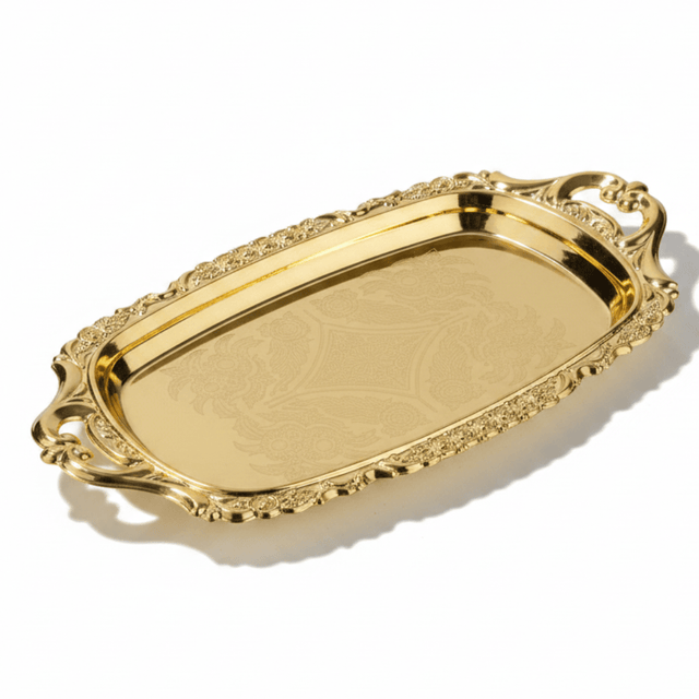 Germax Gold Metal Rectangle Snack Tray – 20×10cm | Ornate Baroque Serving Tray - Al Kabayel Discount CentreGermax Gold Metal Rectangle Snack Tray – 20×10cm | Ornate Baroque Serving TrayServing TraysGERMAXAl Kabayel Discount Centre