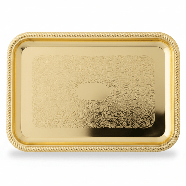 Germax Gold Rectangle Serving Tray 22×15cm – Ornate Engraved Metal Tray - Al Kabayel Discount CentreGermax Gold Rectangle Serving Tray 22×15cm – Ornate Engraved Metal TrayServing TraysGERMAXAl Kabayel Discount Centre